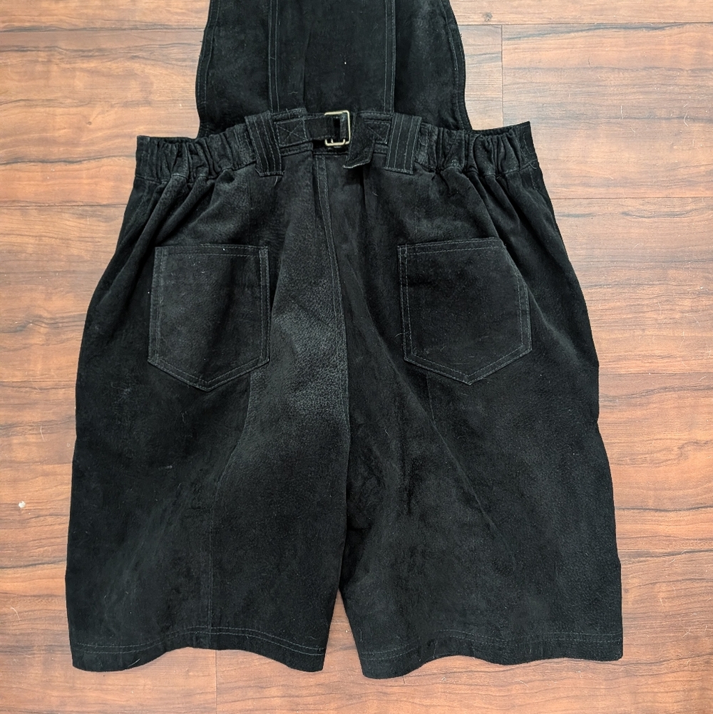 Express Compagnie Internationale Vtg 90s Black Suede Overall Shorts size L - Picture 13 of 16